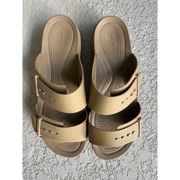 Crocs LiteRide Tan Double Strap Platform Sandals Womens Size 10 - Picture 2 of 10